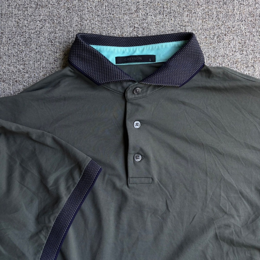 Greyson Polo Shirt Mens L Green Short Sleeve Textured Collar Golf Performance